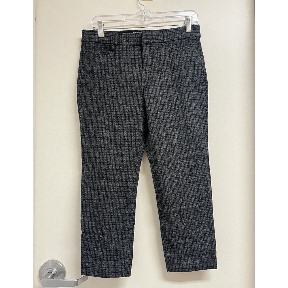 Banana Republic Sloan Cotton Blend Straight Leg Plaid Ponte Pant Women 6 Gray